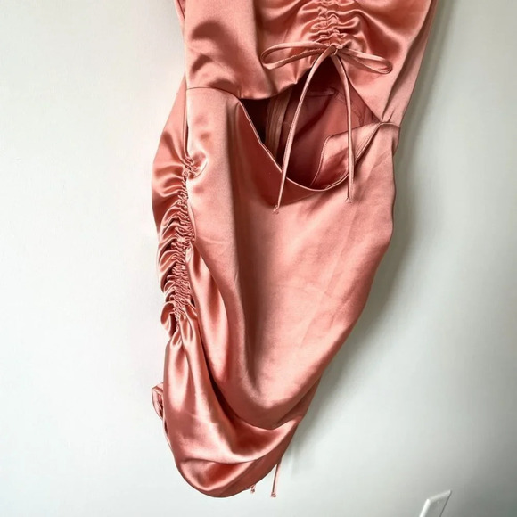 Zara Satin Cut Out Draped Ruched Mini Dress Peach Pink Sz S - Picture 7 of 11